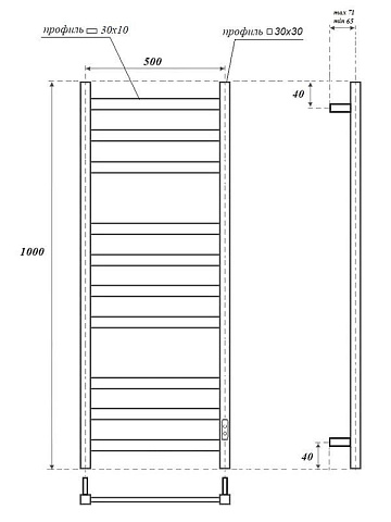 Полотенцесушитель электрический APEXTERMO Терра TR00105BM 100x55 см, подключение справа, слева, скры