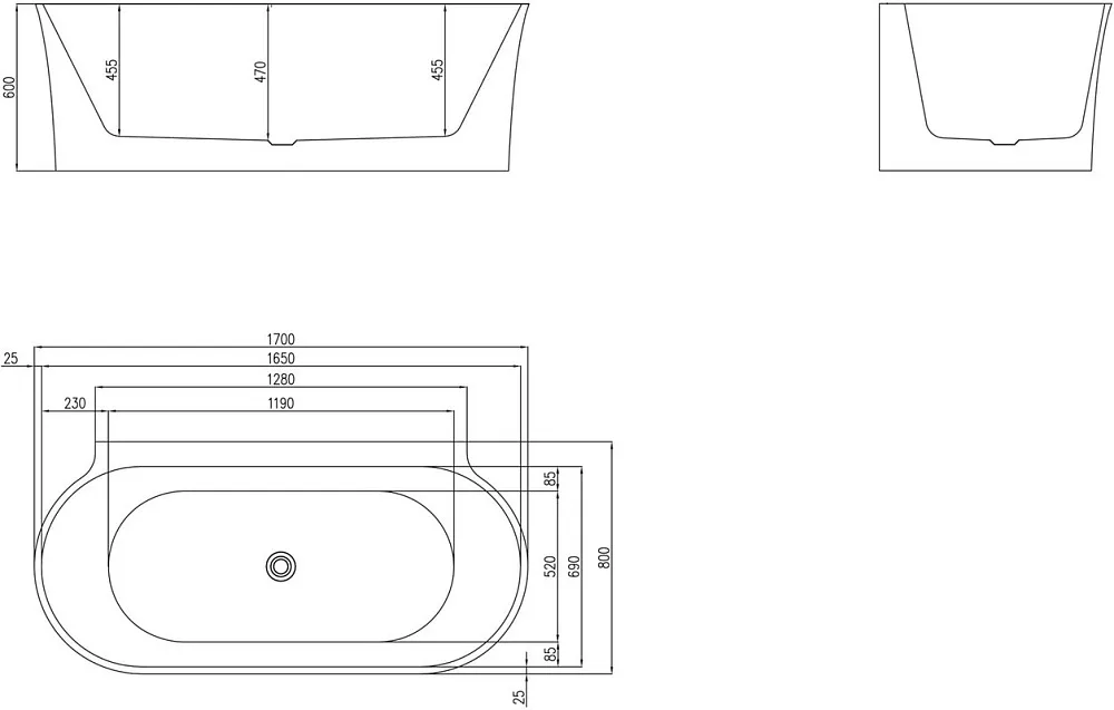 Акриловая ванна BelBagno BB409-1700-800 170x80 см, пристенная, белая, овальная, со сливом-переливом Sancos — официальный сайт