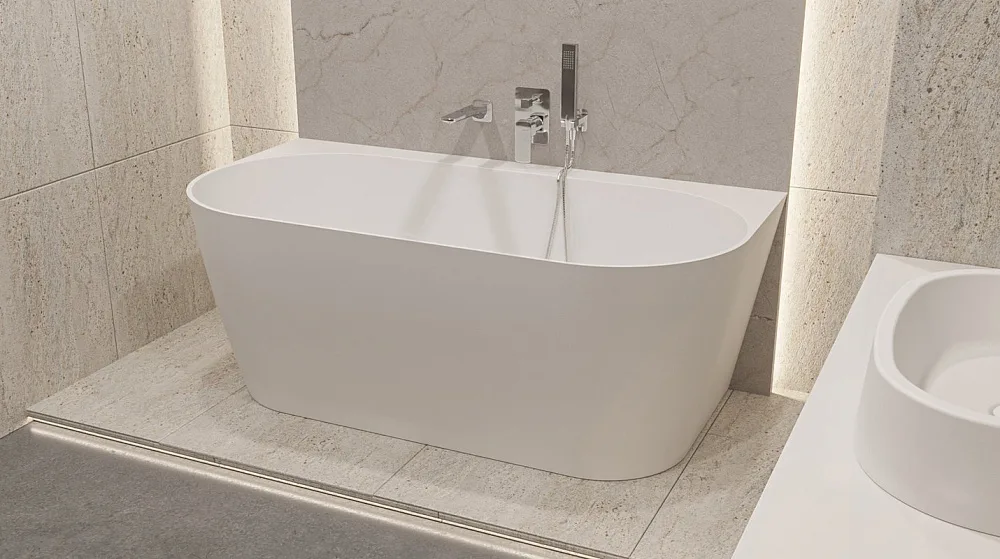 Ванна из искусственного камня WHITECROSS Pearl B 155x80 см, пристенная, матовая белая, овальная, с д Sancos — официальный сайт