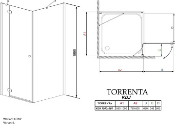 Душевой уголок Radaway Torrenta KDJ 100x80 прозрачное стекло L