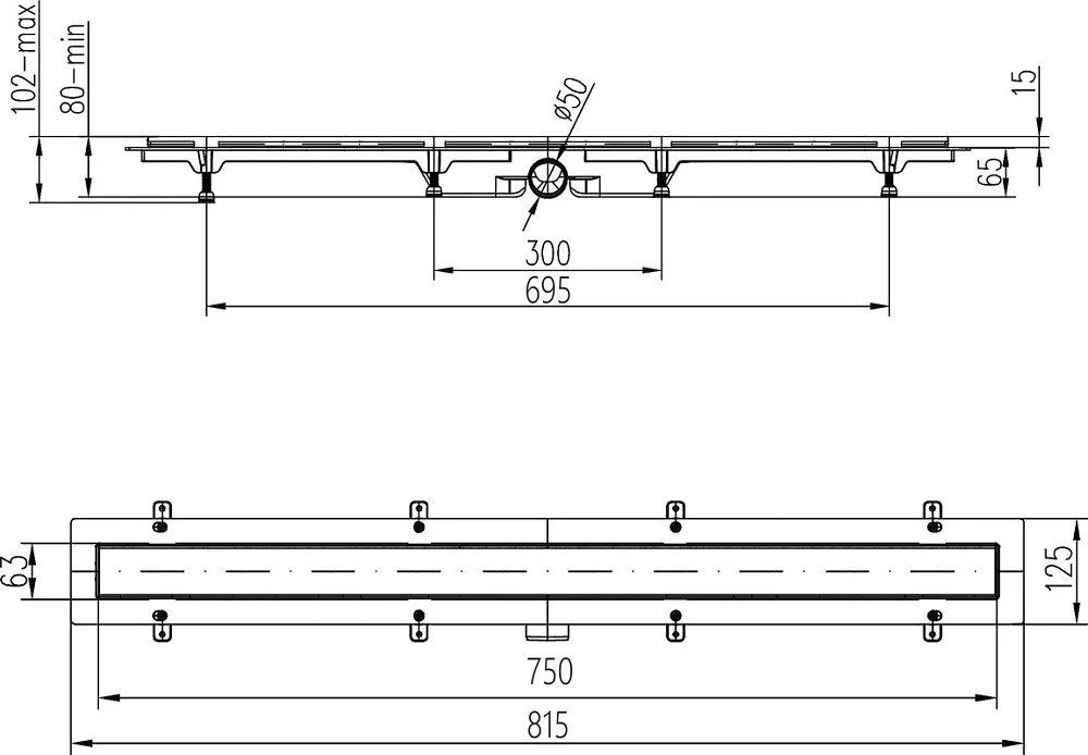 Душевой трап (лоток) MCH Chudej Basik CH750/50B 75 см, хром Sancos — официальный сайт