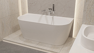 Ванна из искусственного камня WHITECROSS Pearl B 155x80 см, пристенная, матовая белая, овальная, с д