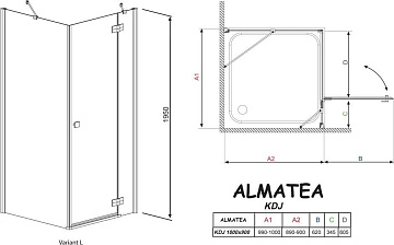 Душевой уголок Radaway Almatea KDJ 100x90 прозрачное стекло R
