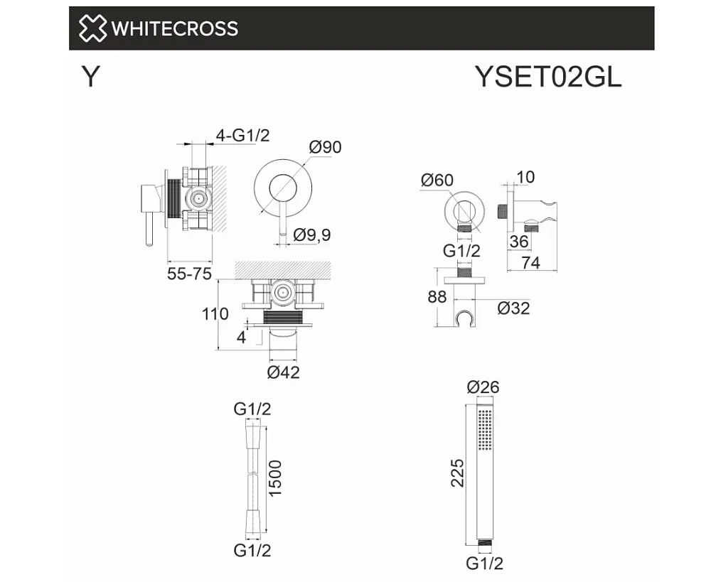Душевой комплект WHITECROSS Y YSET02GL С ВНУТРЕННЕЙ ЧАСТЬЮ, золото Sancos — официальный сайт