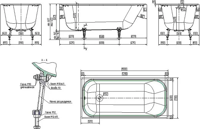 Чугунная ванна Wotte Start 1 UR 150x70 см, пристенная, с ручками Sancos — Оригинал