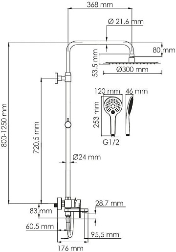 Душевая стойка Wasserkraft Mindel 8500 A185.161.155.WM, белая