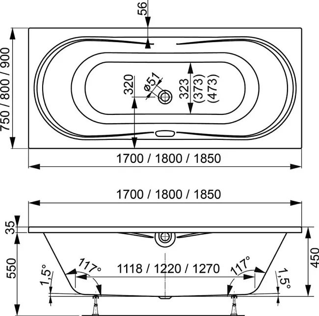 Акриловая ванна Vagnerplast Briana VPBA185BRI2X-04 без опоры 185x90 см, пристенная, ультрабелая Sancos — Оригинал