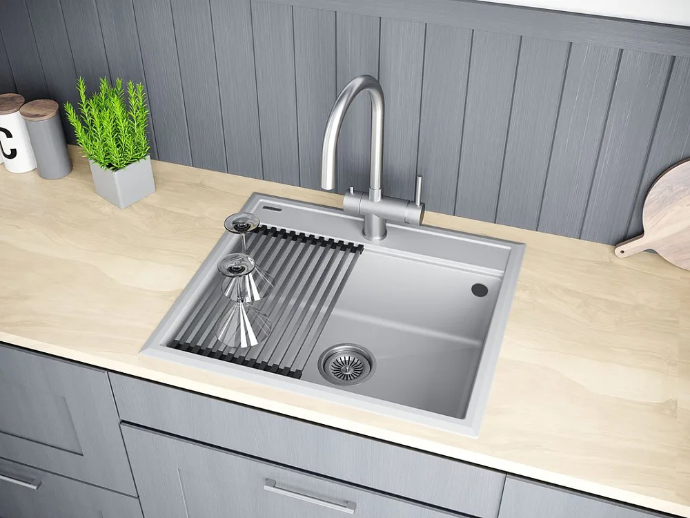 Мойка кухонная Paulmark Stepia + Step PM115951-GRS+R375-BS серый дым Sancos — официальный сайт