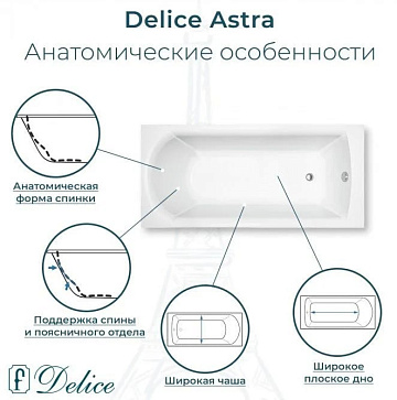 Ванна из литьевого мрамора Delice Astra 150х70 см, пристенная