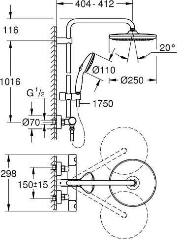 Душевая стойка Grohe Tempesta 26670001, с термостатом, хром