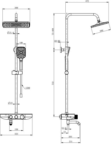 Душевая стойка Wonzon & Woghand WW-B3099-A-BG, брашированное золото