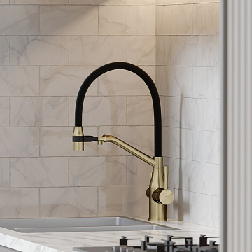 Смеситель для кухни Sancos Orta SC4008BG с гибким изливом, брашированное золото
