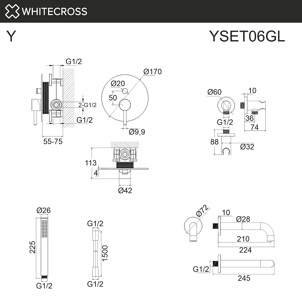 Душевой комплект WHITECROSS Y YSET06GL, С ВНУТРЕННЕЙ ЧАСТЬЮ, золото Sancos — официальный сайт