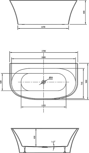 Акриловая ванна Vincea 170x90 см, VBT-423-1700