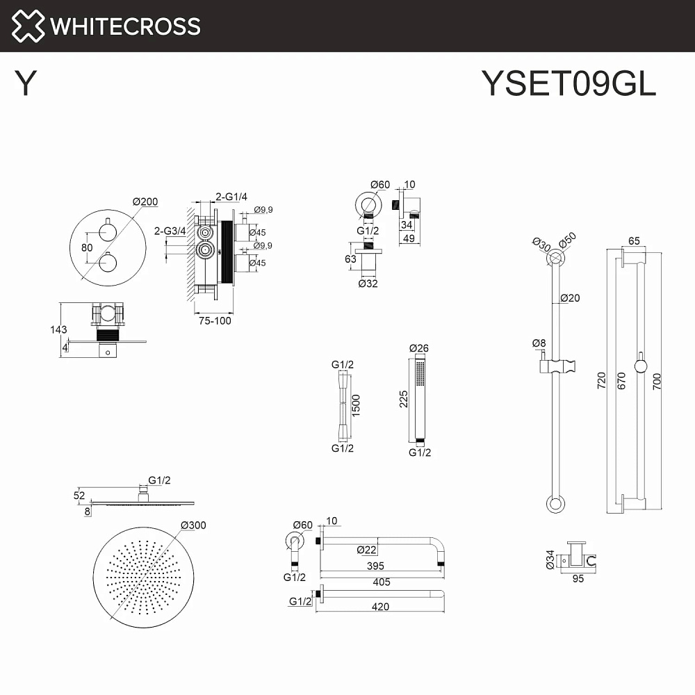 Душевой комплект WHITECROSS Y YSET09GL, С ВНУТРЕННЕЙ ЧАСТЬЮ, золото