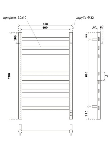 Полотенцесушитель электрический APEXTERMO Сфера SF10184BM 80x45 см, подключение справа, слева, скрыт
