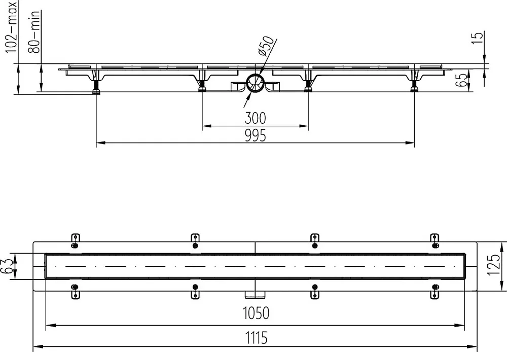 Душевой трап (лоток) MCH Chudej Basik CH1050/50B, 105 см, хром Sancos — официальный сайт