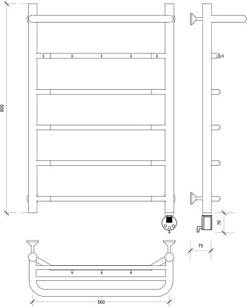 Полотенцесушитель электрический Secado Агата 1 КСП 80x50, графит, R