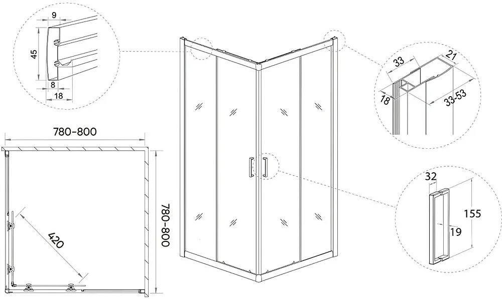 Душевой уголок Veconi Rovigo RV-13 80x80 Sancos — официальный сайт