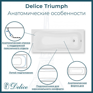Ванна из литьевого мрамора Delice Triumph 170х70 см, пристенная матовая