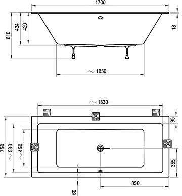 Акриловая ванна Ravak Formy 01 Slim 170x75 см, C691300000