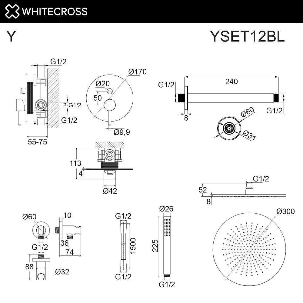 Душевой комплект WHITECROSS Y YSET12BL, С ВНУТРЕННЕЙ ЧАСТЬЮ, черный матовый Sancos — официальный сайт