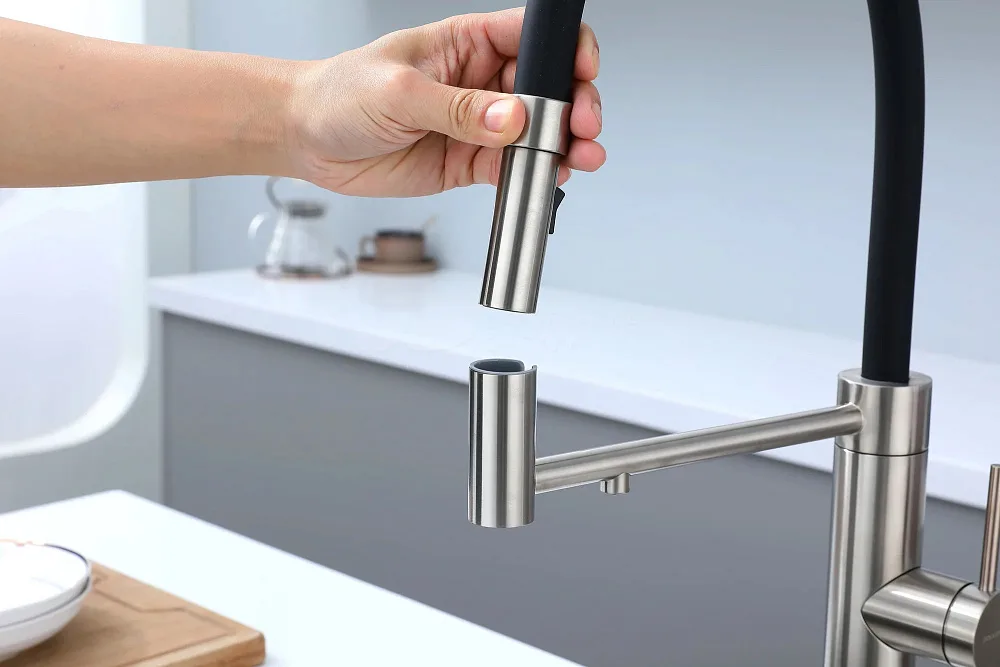 Смеситель для кухни Paulmark Ganymede Ga213199-BS с гибким изливом, брашированная сталь Sancos — официальный сайт