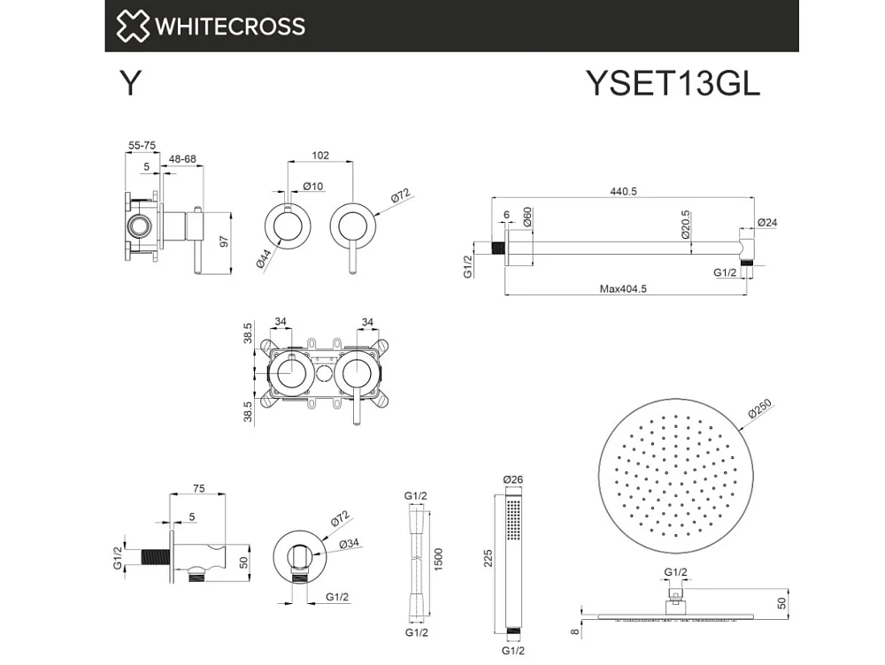 Душевой комплект WHITECROSS Y YSET13GL, С ВНУТРЕННЕЙ ЧАСТЬЮ, золото Sancos — официальный сайт
