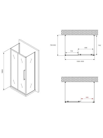 Душевой уголок Abber Schwarzer Diamant AG30160BMH-S80BM-S80BM 160х80 см, профиль матовый черный, сте