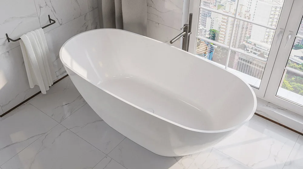 Ванна из искусственного камня WHITECROSS Onyx D 160x75 см, отдельностоящая, белая, овальная, с донны Sancos — официальный сайт