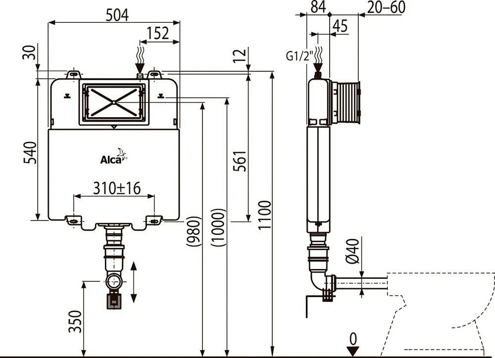 Смывной бачок скрытого монтажа AlcaPlast Basicmodul Slim AM1112 Sancos — официальный сайт