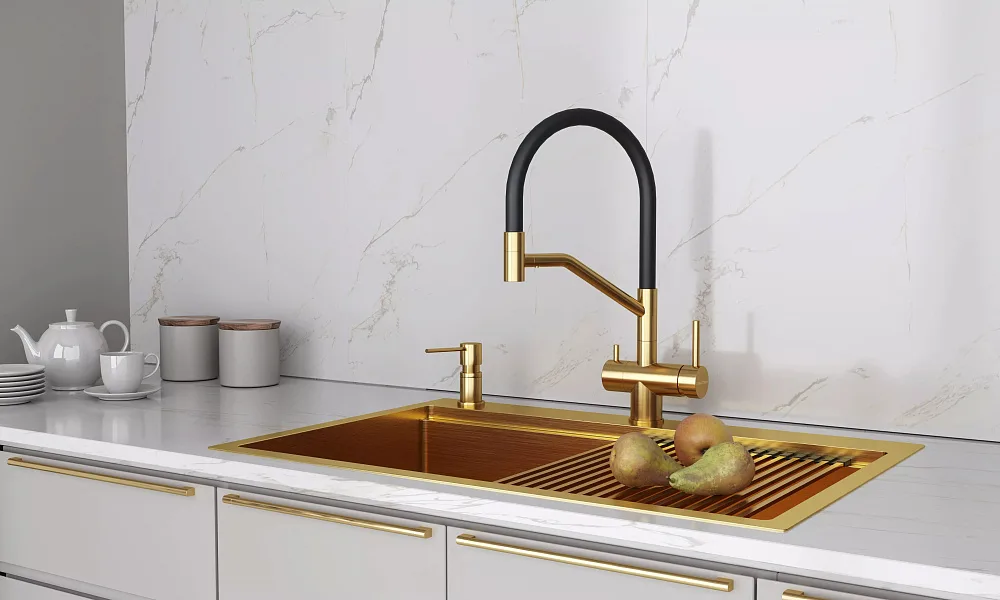 Дозатор для кухонной мойки,Paulmark Kraft D003-BG брашированное золото Sancos — официальный сайт