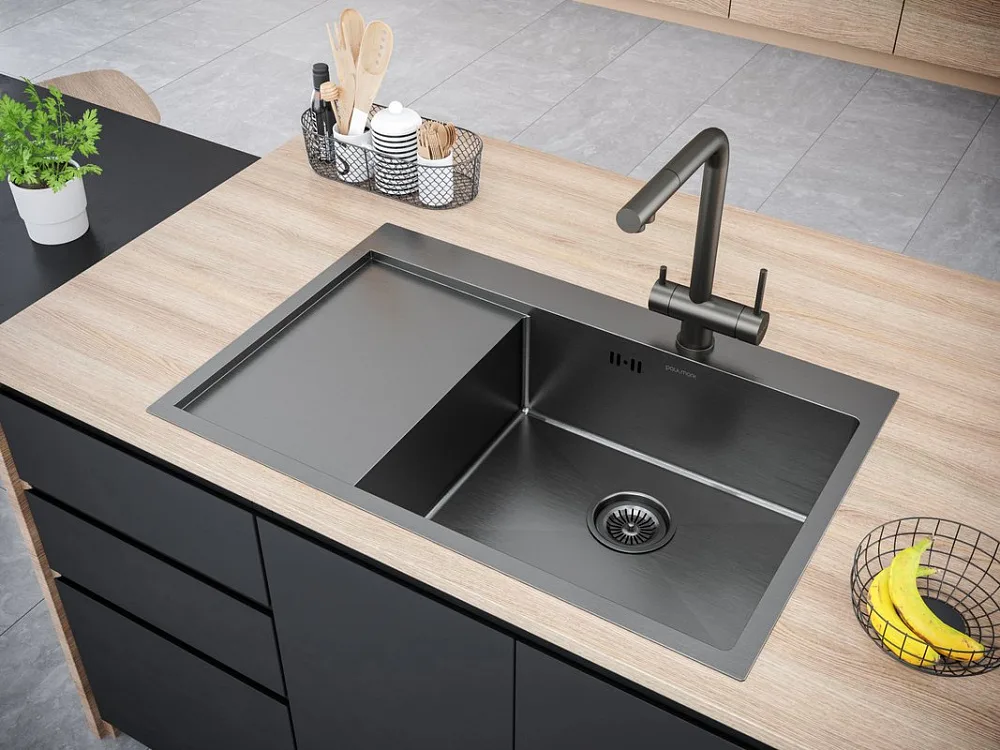 Мойка кухонная Paulmark Kroner PM217851-GMR вороненая сталь R Sancos — официальный сайт