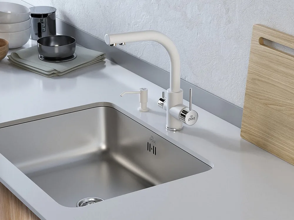 Смеситель для кухни Paulmark Essen Es213011-431 белый матовый Sancos — официальный сайт