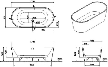 Акриловая ванна VitrA Geo 170x80 см, 65370006000