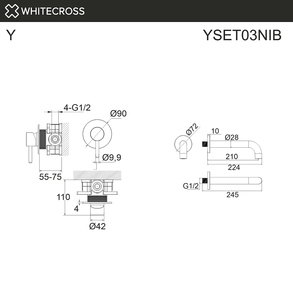 Смеситель для раковины WHITECROSS Y YSET03NIB С ВНУТРЕННЕЙ ЧАСТЬЮ, брашированный никель Sancos — официальный сайт