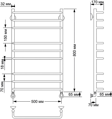 Полотенцесушитель водяной Secado Мерида 3 50x80, бронза