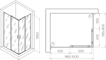 Душевой уголок RGW Passage PA-040 1000x800x1950, профиль хром