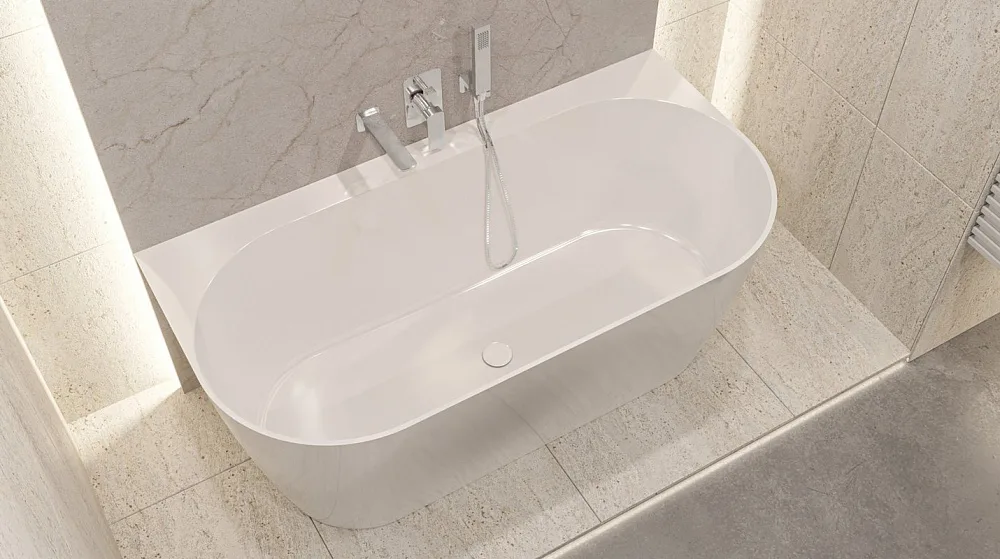 Ванна из искусственного камня WHITECROSS Pearl B 155x80 см, пристенная, белая, овальная, с донным кл Sancos — официальный сайт