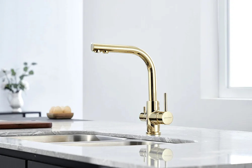 Смеситель для кухни Paulmark Essen Es213011-G золото Sancos — официальный сайт