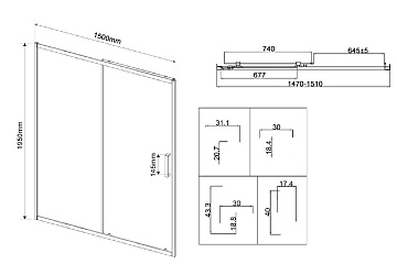 Душевая дверь в нишу Vincea City VDS-5CT150CLGM 150x195, профиль вороненая сталь