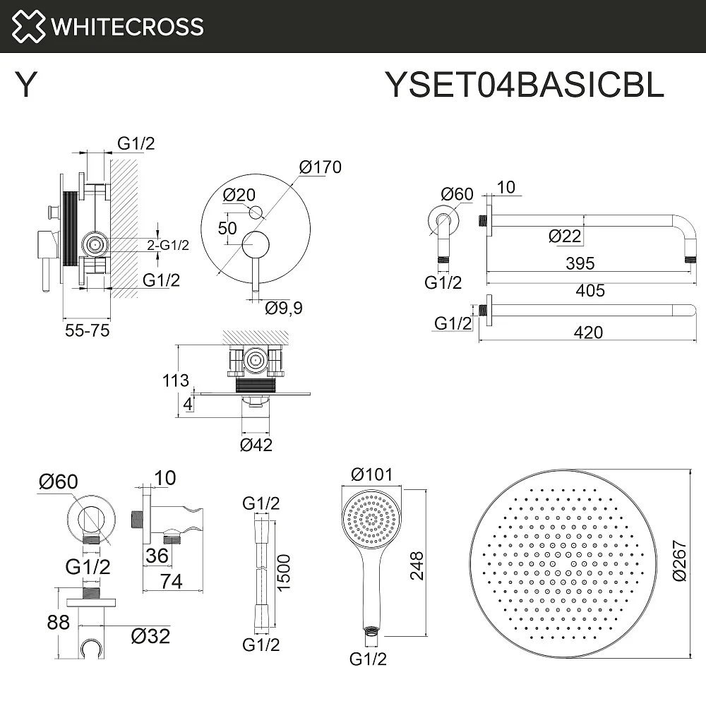Душевой комплект WHITECROSS Y YSET04BASICBL, С ВНУТРЕННЕЙ ЧАСТЬЮ, черный матовый Sancos — официальный сайт