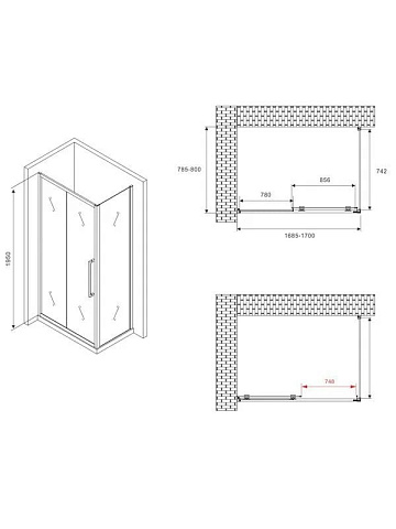 Душевой уголок Abber Schwarzer Diamant AG30170BMH-S80BM 170х80 см, профиль матовый черный, стекло ма