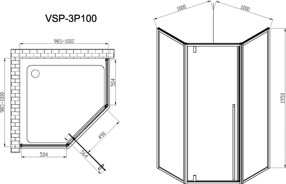 Душевой уголок Vincea Penta VSP-3P100CLB 100x100, профиль чёрный, стекло прозрачное Sancos — официальный сайт