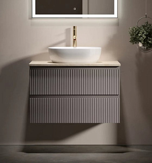 Тумба с раковиной Sancos Snob R 80 см, doha soft, столешница бежевая, раковина CN6019