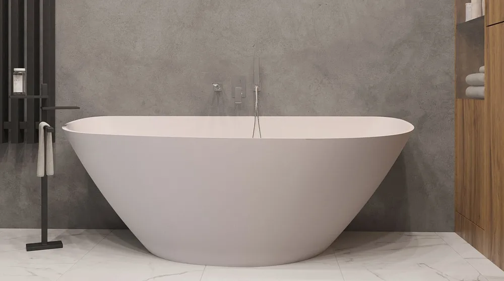 Ванна из искусственного камня WHITECROSS Topaz 170x80 см, отдельностоящая, матовая белая, асимметрич Sancos — официальный сайт