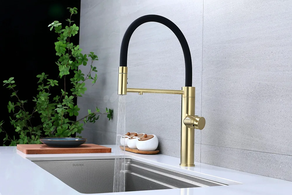 Смеситель для кухни Paulmark Ganymede Ga213199-LG с гибким изливом, светлое золото Sancos — официальный сайт
