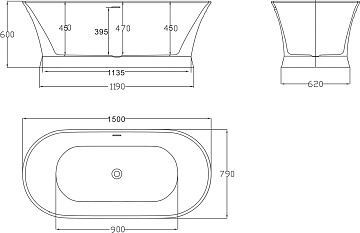 Акриловая ванна BelBagno 150x80 см, BB402-1500-790