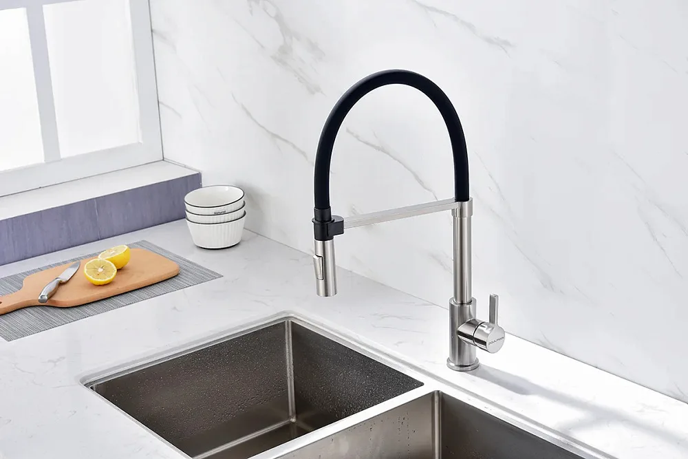 Смеситель для кухни Paulmark Halt Ha214021-BS брашированная сталь, с гибким изливом Sancos — официальный сайт