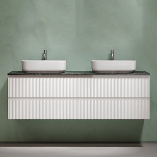 Тумба с раковиной Sancos Snob R 160 bianco, столешница черный мрамор TT160A1X, раковина CN5043